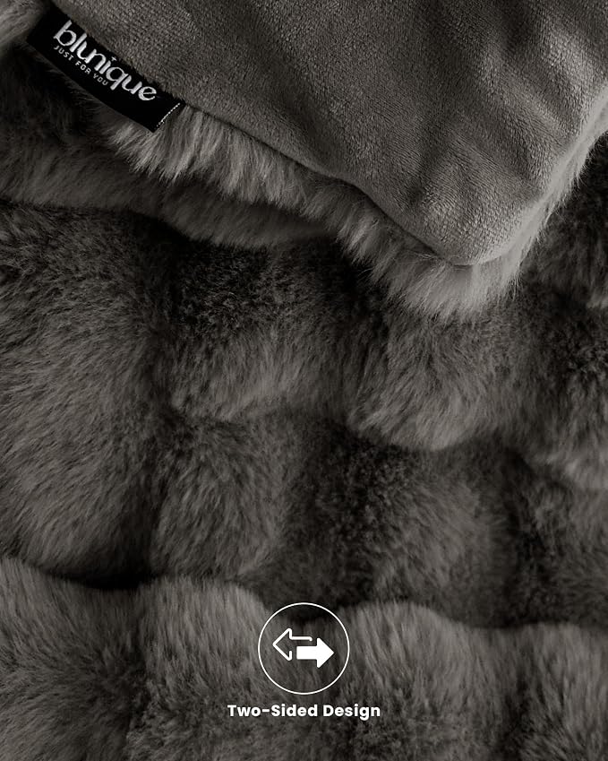 Ultra Soft Cozy Faux Fur Throw Blanket, Fuzzy Plush Thick Bubble Blanket, Oversize Luxury Fluffy Blanket for Couch, Bed, and Living Room, 60x80 Inches, Dark Grey Taupe
