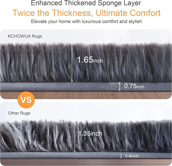 6x9 Thick Grey Shag Rug for Bedroom, Soft Plush Fluffy Carpet | Gray Area Rug for Living Room, Kids Nursery, Dorm Room, Washable Non Slip Plush Shaggy Floor Carpet