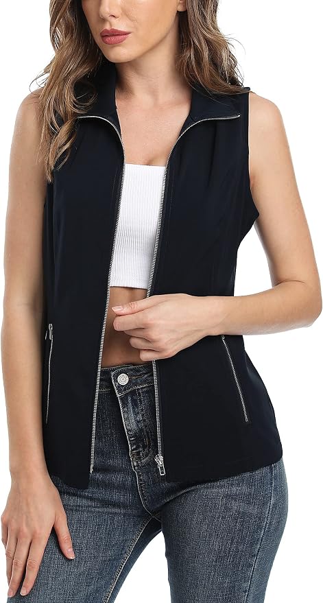 MISS MOLY Women's Lightweight Vest Casual Zip Up Utility Vest Hiking Golf Sleeveless Jackets with Pockets