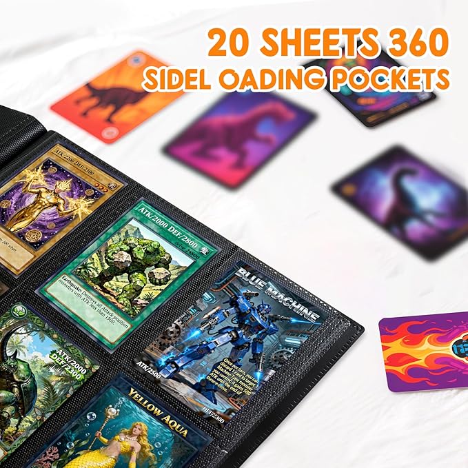 Trading Card Binder 9 Pocket, 360 Card Waterproof Folder with Side Loading Sleeves, Sturdy Card Collection Album for MTG, TCG, Game Cards & Sports Cards, Black