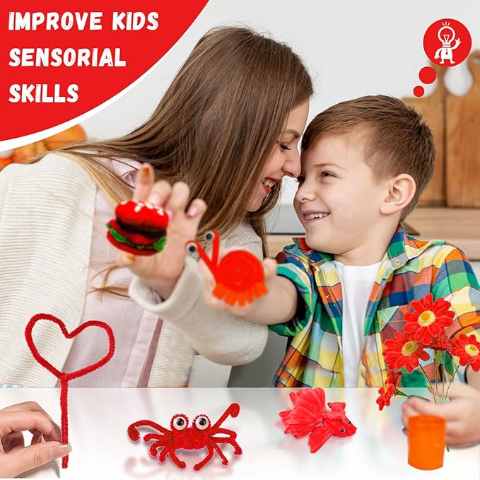 Red Pipe Cleaners Craft Supplies - Craft Pipe Cleaners & Chenille Stems for DIY Arts & Crafts Projects, Kids Toys & Games, Christmas Gifts & Decorations