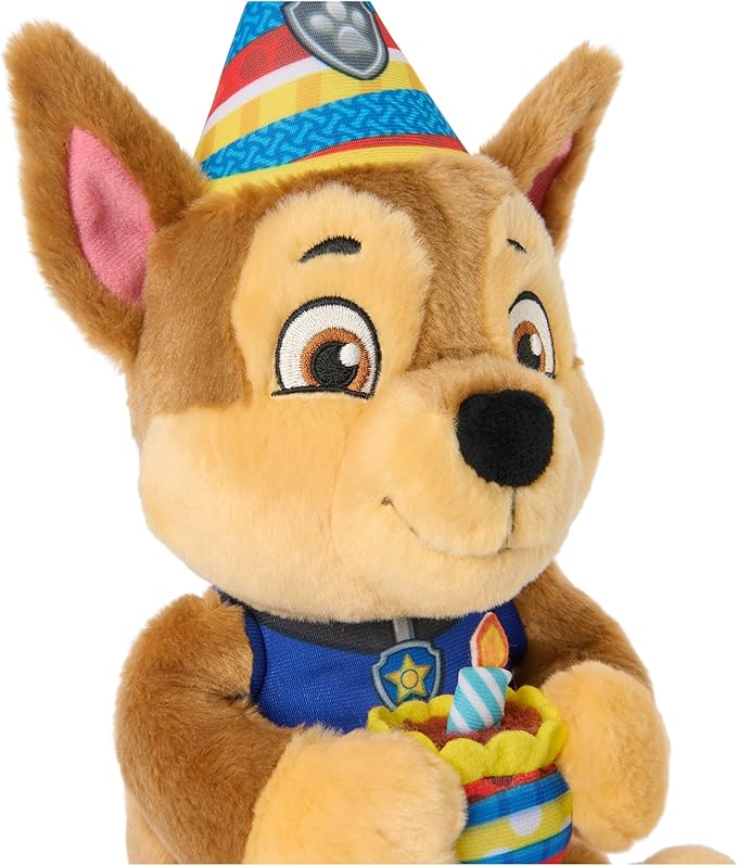 Paw Patrol GUND Birthday Chase Plush, Official Chase Plush Toy, Birthday Stuffed Animal, Sensory Toy for Ages 1 and Up, 9.5”