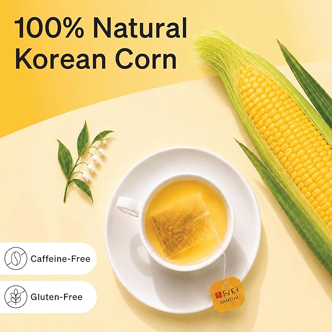 Damtuh Korean Corn Silk Tea, Corn Tea Bags, Caffeine-Free Herbal Tea, 50 Bags