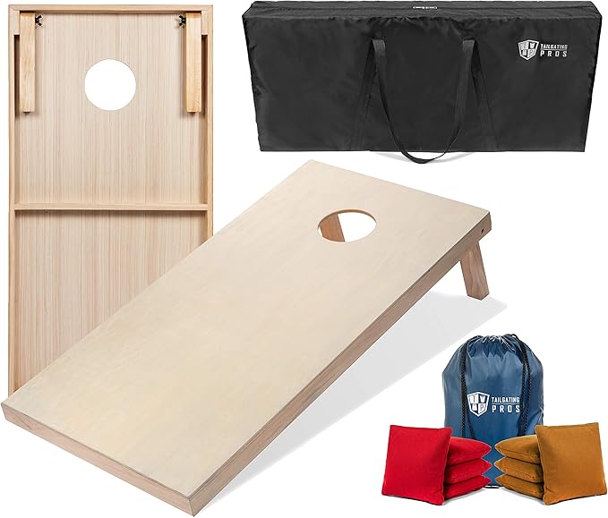 Tailgating Pros Cornhole Boards - 4'x2' & 3'x2' Cornhole Game w/Carrying Case & Set of 8 Corn Hole Bags - 150+ Color Combos! Optional LED Lights