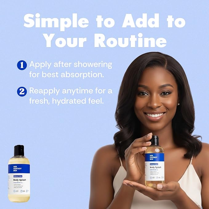 Her Fantasy Box | Body Splash Blueberry Crème Fragrance Oil – Fruity Creamy Berry Scent with Vanilla Sugar & Citrus Notes, Lightweight Hydrating Body Oil, Vegan & Cruelty Free