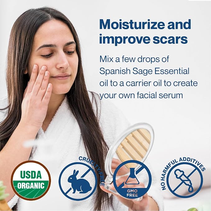 USDA Certified Organic Spanish Sage Essential Oil || Pure & Unadulterated || Therapeutic Quality || Spain - 4oz w/Pipette
