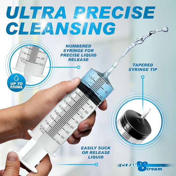 Cleanstream 500 Ml Enema Syringe With Tube For Anal Cleansing. Tapered Tip For Easy Insertion - 500 Ml, Clear