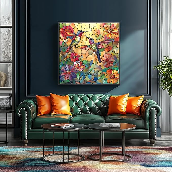 Hummingbird Flower 500 Piece Puzzles for Adults, Stained Glass Jigsaw Puzzles 500 Pieces, Challenging Large Piece Art Puzzle for Gifts Party Family Fun Activity Games 20x20 Inches