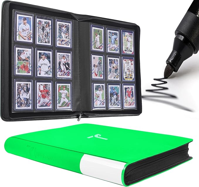 Top Loader Binder for Cards, 9 Pocket, Holds Up to 360 Toploaders with Ringless 20 Double-Sided Sleeves, Side Loading Top Loader Card Binder with Zipper for Trading Sports Cards in 3" x 4" Toploader