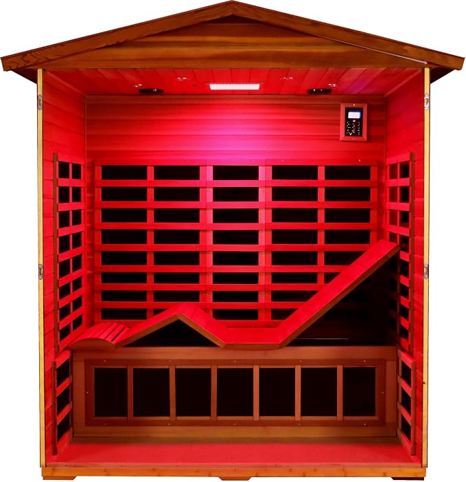 LTCCDSS Ultra-Low EMF Outdoor Sauna 3 Person, Full Spectrum Red Cedar Far Infrared Sauna for Home, Folding Recliner| Chromotherapys| Bluetooth Speakers| Near&Mid Infrared Therapy