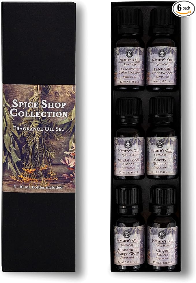 Nature's Oil Premium Masculine Fragrance Oil Set, for Perfume, Cologne, Diffusers, Soap Making, Candle Making, Lotion, Home Scents, Linen Spray, Bath Bombs, Set of 6 (Midnight Spice Shop)