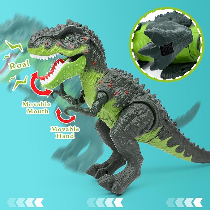 Electric Walking Dinosaur Toys for Kids - Small Tyrannosaurus with Detachable Tail Simulated Flame and Realistic Sounds, Best Dino Gifts for Boys & Girls 3-5 5-7