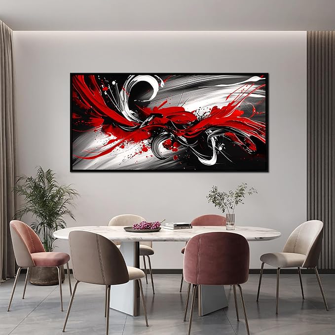 Black and White Red Large Canvas Wall Art for Living Room Black Framed Print Picture Painting Bedroom Office Wall Decor Modern Room Abstract Wall Decorations Artwork Size 30x60 Ready to Hang