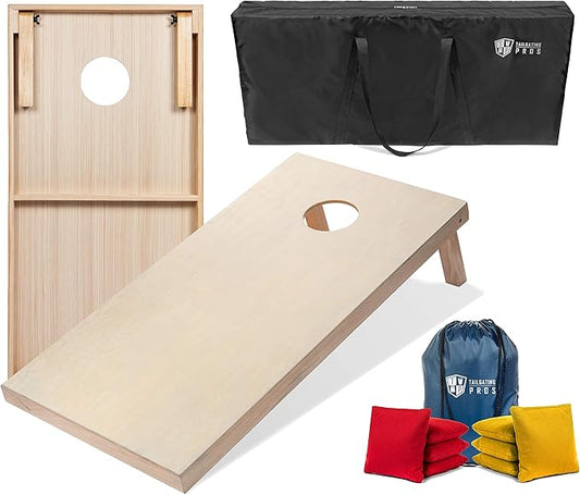 Tailgating Pros Cornhole Boards - 4'x2' & 3'x2' Cornhole Game w/Carrying Case & Set of 8 Corn Hole Bags - 150+ Color Combos! Optional LED Lights