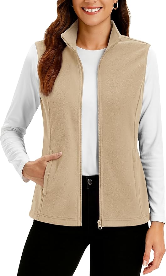 TACVASEN Women's Fleece Vest Lightweight Sleeveless Zip Jacket Outerwear | Soft Polar,Zipper Pockets,Stand Collar,Fall Winter Warm,Outdoor,Athletic,Running,Hiking,Travelling,Golf,Work