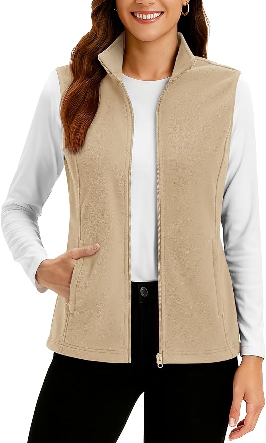 TACVASEN Women's Fleece Vest Lightweight Sleeveless Zip Jacket Outerwear | Soft Polar,Zipper Pockets,Stand Collar,Fall Winter Warm,Outdoor,Athletic,Running,Hiking,Travelling,Golf,Work