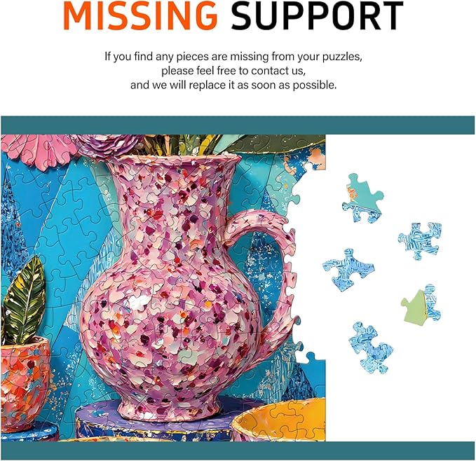 Vibrant Teapot Ceramic Collage Jigsaw Puzzles for Adults 1000 Pieces, Irregularly Shaped Difficult Puzzles Perfect for Game Night, Great Gift Idea, Size 26.65 x 19.25 in