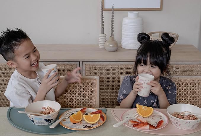Zak Designs Kids Dinnerware Set 3 Pieces, Durable and Sustainable Melamine Bamboo Plate, Bowl, and Tumbler are Perfect For Dinner Time With Family (Zaksaurus)