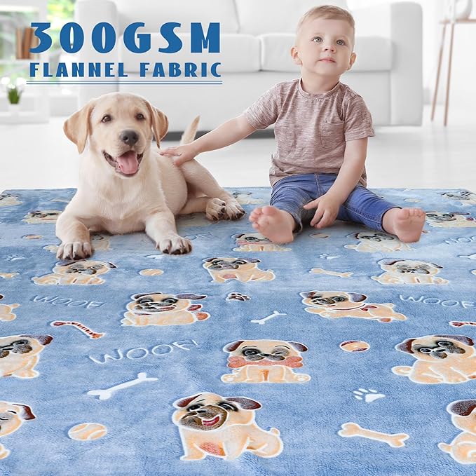 ORDM Glow in The Dark Blanket Dog Pattern Blankets Pug Gifts for Pug Lovers Doggy Throw Blanket Fleece for Kids Adults
