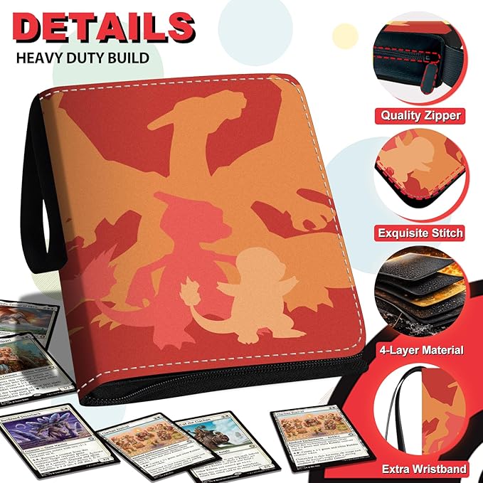 1008 Card Binder 9 Pocket, 3-Ring Trading Card Binder with 56 Page Removable Sleeves, High Storage Waterproof Trading Card Holder Collection Card Album Organizer Case for TCG Cards-3 Fire Dragon