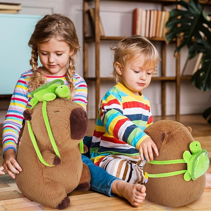 Achwishap Capybara Plush,Cute Plushies Capybara Stuffed Animal,Soft Capybaras Plush Toys,Kawaii Plushie Stuffed Toys with Turtle Backpack Plushies Gifts for Kids Adults Birthday(Capybara Turtle,14”)