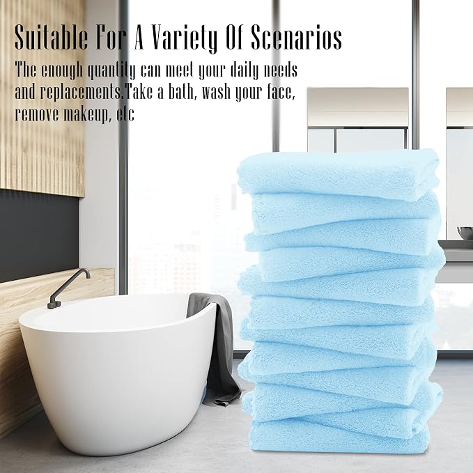 TENSTARS 12 Pack Premium Washcloths Set - Quick Drying- Soft Microfiber Coral Velvet Highly Absorbent Wash Clothes - Multipurpose Use as Bath, Spa, Facial, Fingertip Towel (Aquamarine)