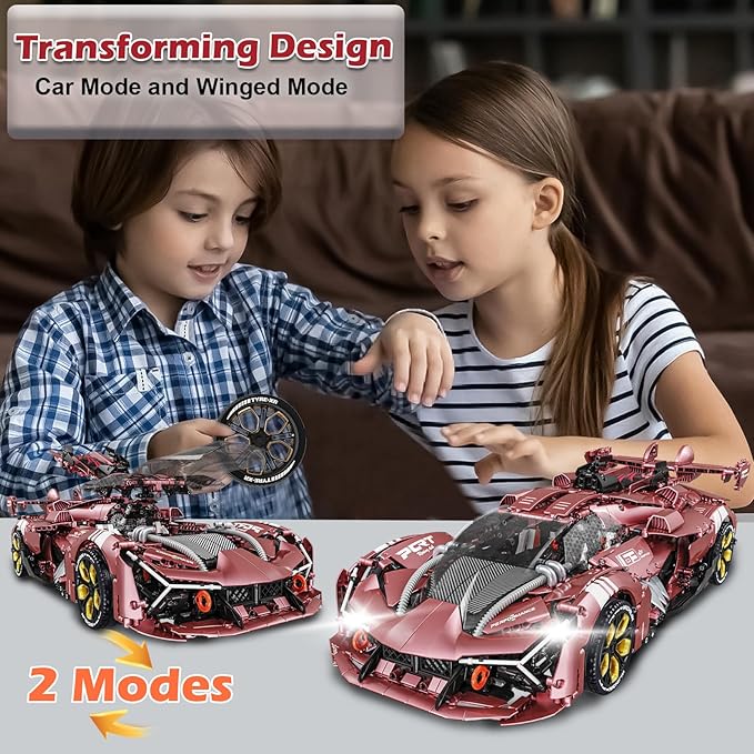 Sports Car Building Blocks Set for Adults, Lamb Terzo Millennio 1:8 Scale Race Car Model Building Toy Set Super Cars Display Model Collectible Set Gifts for Boys Teens(3466pcs)