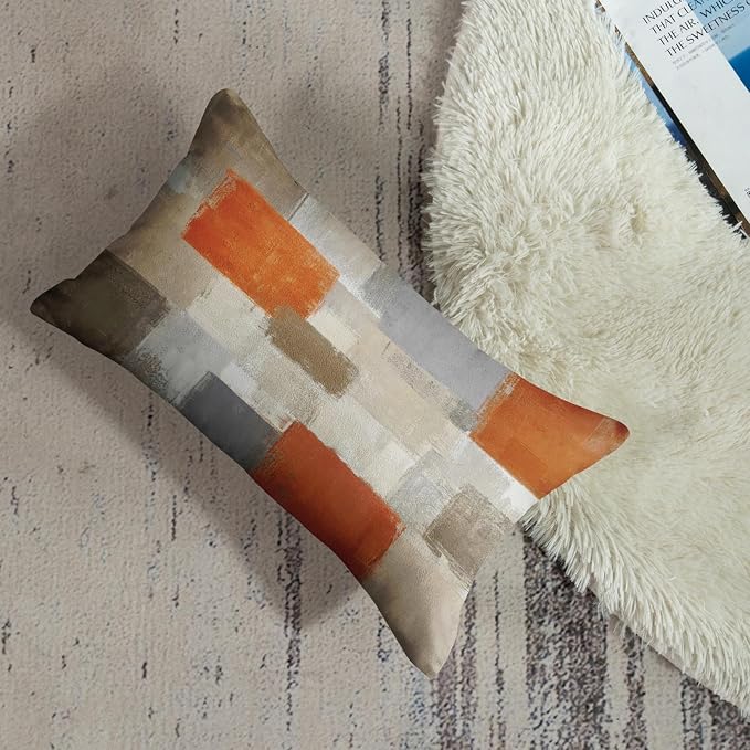 Emvency Throw Pillow Covers Set of 2, 12 x 20 Inch, Orange Beige and Grey | Modern Abstract Painting Outdoor Decorative Square Pillow Cases Couch Cushion Case for Couch Bed Sofa Living Room Home Decor