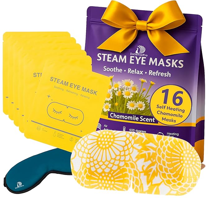 Steam Eye Mask - 16 Pack Chamomile Self-Heating Warm Compress for Dry Eyes, Puffy Eyes Relief, Cornea Care, and Relaxation – Soothing & Comfortable Heated Eye Pads