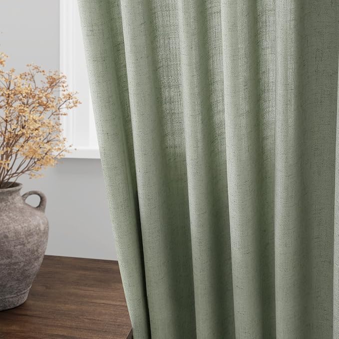 Nanspring Extra Long Linen Curtains 102 Inches Long for Living Room Sheer Light Filtering Floor to Ceiling Curtain Back Tab Boho Farmhouse Window Drapes for Bedroom Desert Sage 52x102 2 Panels
