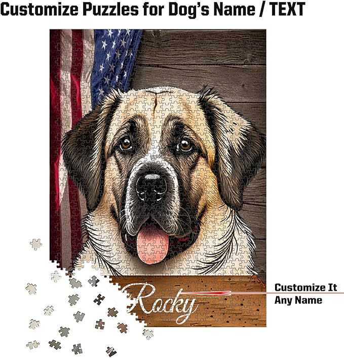 Custom Wooden Jigsaw Puzzles with Your Dog's Name on Anatolian Shepherd Art Print - 300 500 1000PCS Puzzles Game and Home Wall Decor