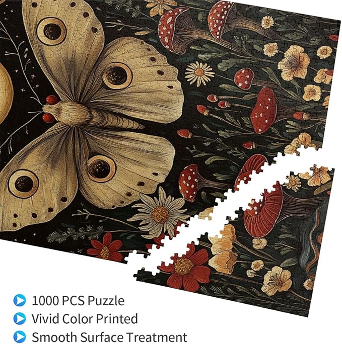 Cafemira 1000 Pieces Jigsaw Puzzles for Adults,Golden Winged Moth & Floral Mystery Wall Decor,Great for Relaxation and Display,Every Piece is Unique,Exercise Hands On Skills and Thinking
