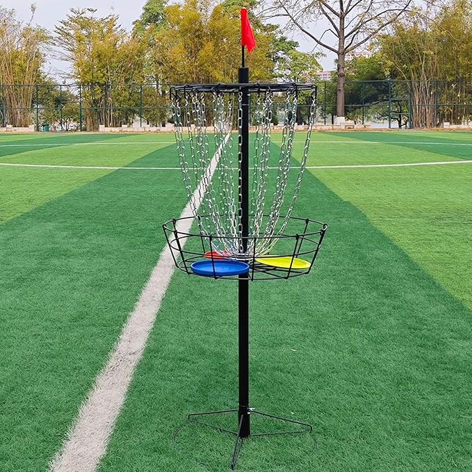 TARUMG Disc Golf Basket - Portable Disc Golf Target with Heavy Duty 24-Chains Come with Transit Bag and 3pcs Disc Golf Discs, Ground Stake -Suitable for Players of All Levels - Multi Color Available