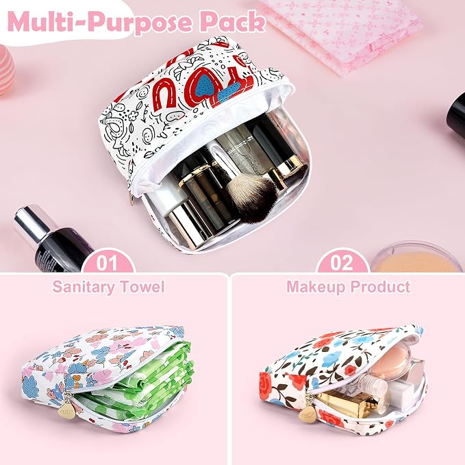 Sanitary Pad Storage Bag Portable Period Bag for Teen Pads/Sanitary Napkins/Small Tampons, Sanitary Napkin Storage Bag First Period Gifts for Teen Girls (Rose Garden)