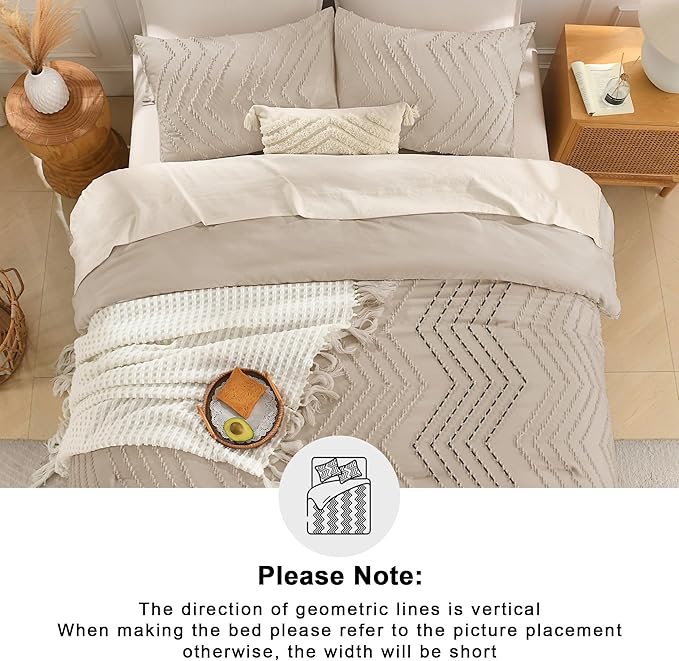 Andency Khaki Comforter Set King Size, Farmhouse Shabby Chic Boho Soft Fluffy Warm Lightweight Bedding Comforter Sets for King Bed, 3 Pieces Chevron Tufted Aesthetic Microfiber Lightweight Bed Set