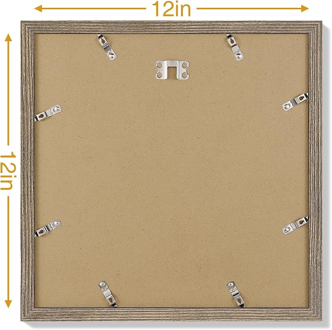 Vittanly 12x12 Picture Frames Set of 9 for Wall Mounting, Grayish Brown | Display Pictures 8x8 with Mat or 12x12 without Mat for Wall Mounting, Square Photo Frames for Home Decor, Engineered Wood