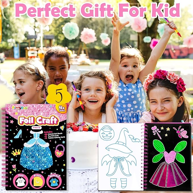 FUNNYB&G Foil Art Crafts for Kids Ages 4-8: Valentines Crafts for Kids 2026,Birthday Gift for Girls,Art and Crafts Supplies,Party Favors,Creative Toys for Girls Boys 4 5 6 7 8 9 Years Old(Dress Up)