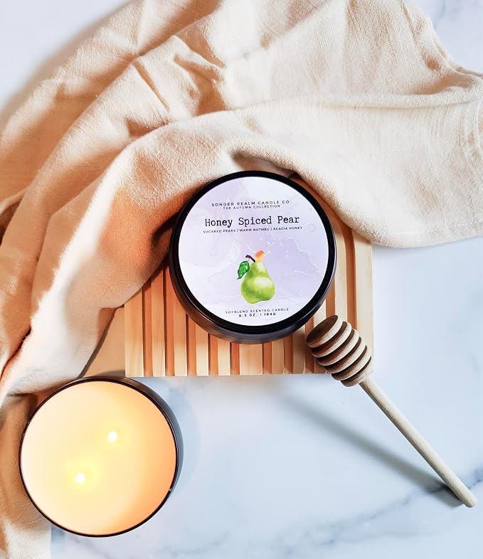 Honey Spiced Pear Candle 6.5 oz. Scented Soy Candle for Home, Gifts for Women & Men, 25-30 Hours Burn Time