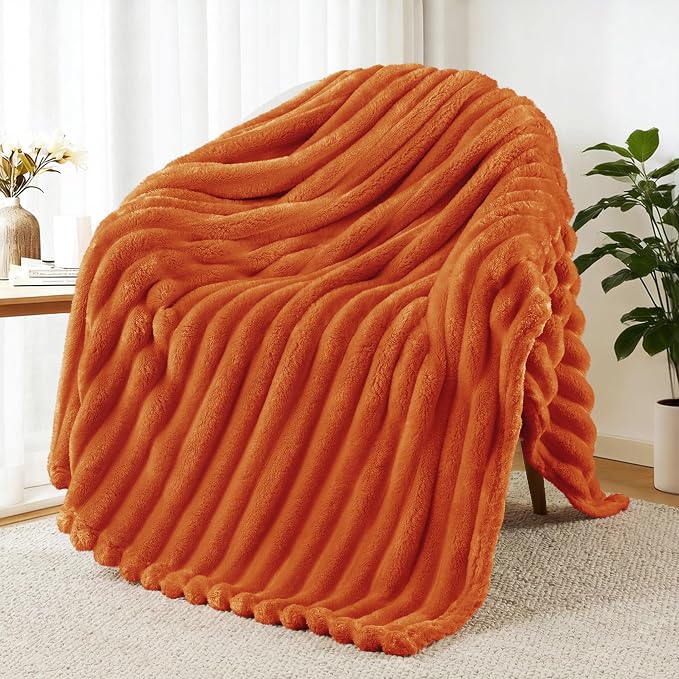 Exclusivo Mezcla Striped Fleece Throw Blanket for Couch, Sofa, Bed, 50"x60" | Soft Breathable Cozy Bed Blankets, Lightweight Plush Fluffy Fuzzy Jacquard Decorative Blankets