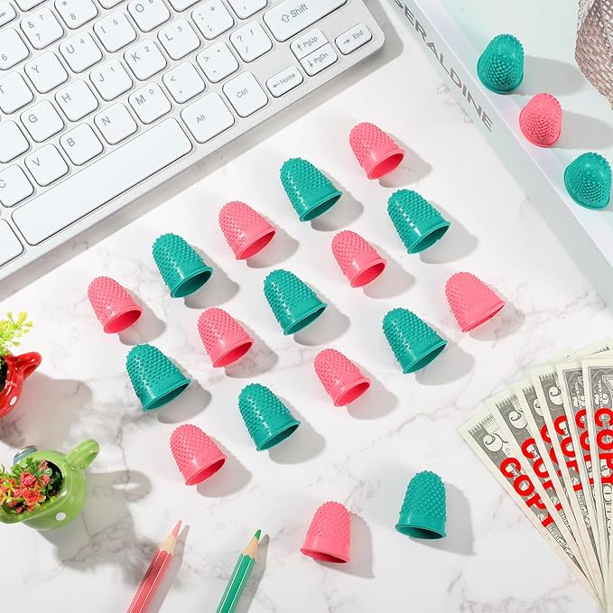 SATINIOR 20 Pcs Rubber Fingers Tip Finger Protectors Covers for Hand Sewing Reusable Grips Rubber Thimbles for Money Counting Collating Knitting Paperwork Hot Glue Sorting(Xs S,Pink Green)