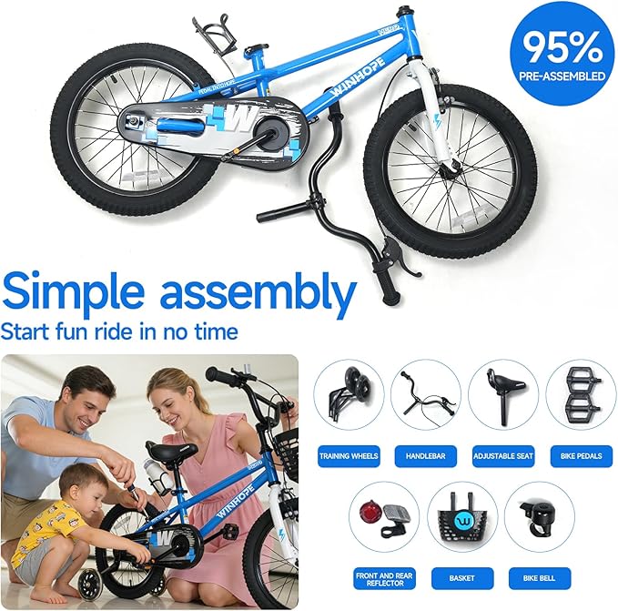 WinHope Kids Bike, 12-18 Inch Toddler Bicycle with Removable Training Wheels and Dual Brakes, Children Bike for Beginner with Adjustable Seat and Headlebar for 2-9 Years Boys Girls, Multiple Colors