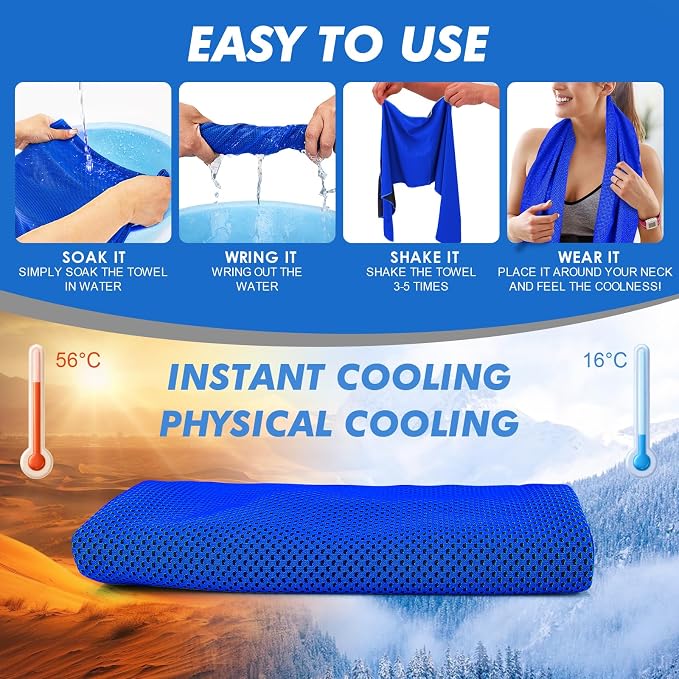 CSITE 10 Pack Cooling Towels (47"x12") for Neck and Face, Ice Towel for Hot Weather, Soft Breathable Chilly Gym Towels, Microfiber Towel for Work Out, Yoga, Running, Camping & More Activities