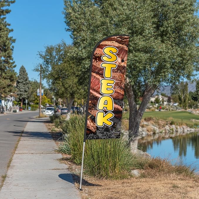 Steak Feather Flag for Storefronts Fairs,6 FT (Flagpole Not Included) | Business Advertising Flag