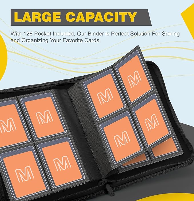 Toploader Binder,4-Pocket Side Load Trading Card Album, Holds 128 Cards with Double-Sided Pockets for MTG, Sports Cards, Top Loader Storage