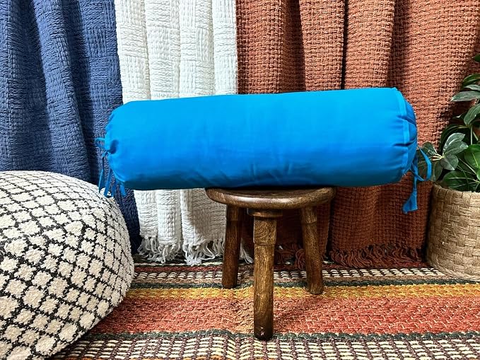 Round Bolster Cover Cervical Neck Roll Cotton Pillowcase for Cylindrical Pillow with Drawstring Closure Neck Pillow case 6" x 18" (15 x 45 cm) Turqouise Blue