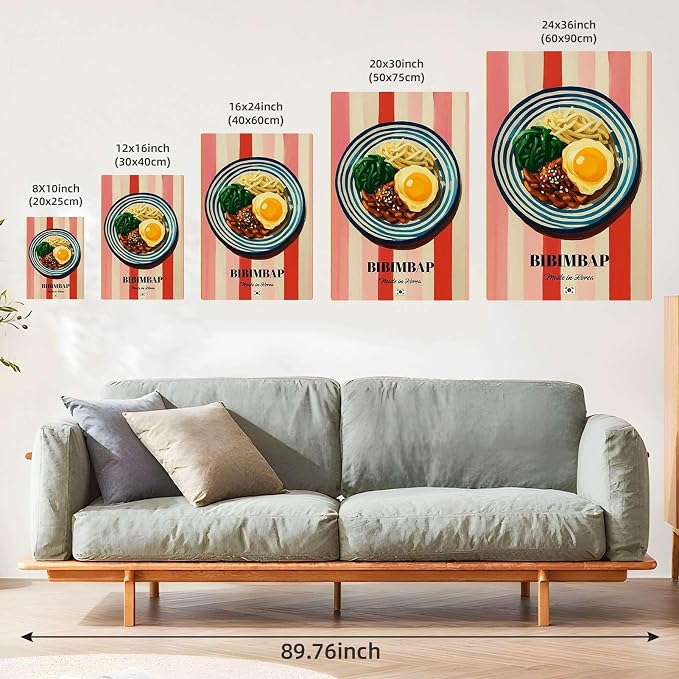 Bibimbap Poster Canvas Print Art Print Modern Korean Food Painting Trendy Kitchen Wall Art Home Decor Wall Decoration for Living Room Bar Apartment Pictures (Wood Framed,12L x 16W)