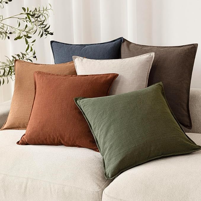 Foindtower Pack of 2, Decorative Linen Solid Throw Pillow Covers Soft Accent Cushion Case Farmhouse Neutral Pillowcase for Chair Couch Sofa Bedroom Living Room Home Decor 22 x 22 Inch Fall Rust Orange