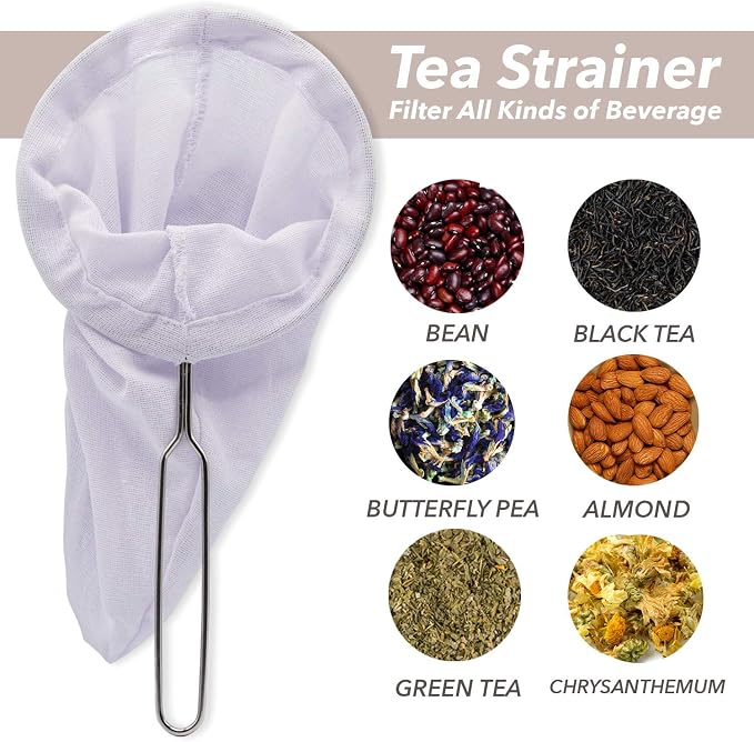 Traditional Stainless Steel Reusable Mesh Filter for Thai Tea Filter, Coffee & Loose Leaf Drinks, Thai Tea Strainer Sock 5.5 Inches