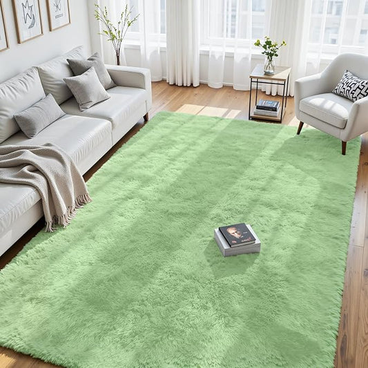 6x9 Area Rug for Living Room, Ultra Soft Fluffy Light Green Rugs for Bedroom, Non Slip Large Shag Carpet, Fuzzy Plush Nursery Rug, Thick Washable Indoor Floor Carpets for Kids Office Dorm Home Decor