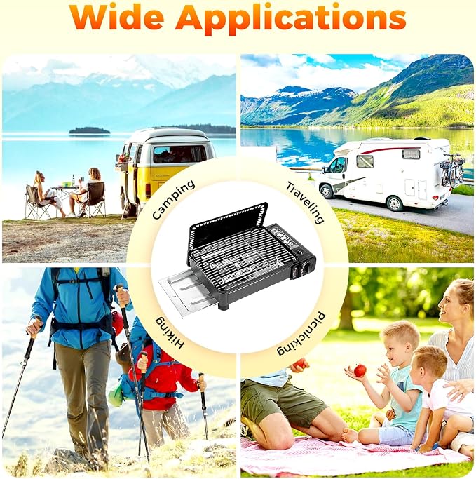 Butane Stove with Grilling Net and Grill Tray, Portable Butane Camping Stove Lpg Tank Korean BBQ Grill Portable Tabletop Gas Korean Grill for Camping, Home, Restaurants